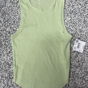 American Eagle Outfitters Fitted Green Sleeveless Tank Top